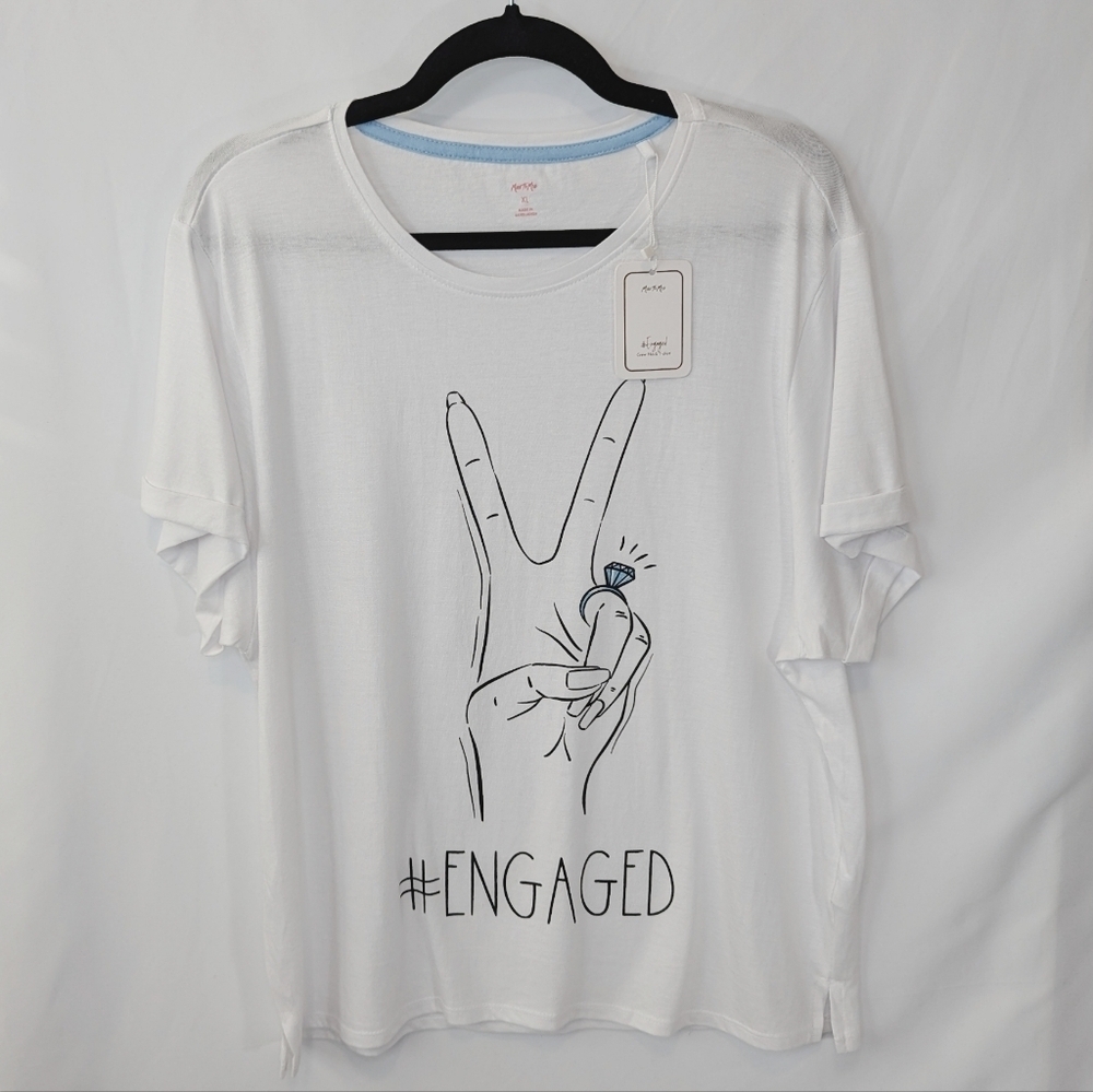 NWT #Engaged Short Sleeve White Top, Bling Ring, Bachelorette Engagement, Sz XL